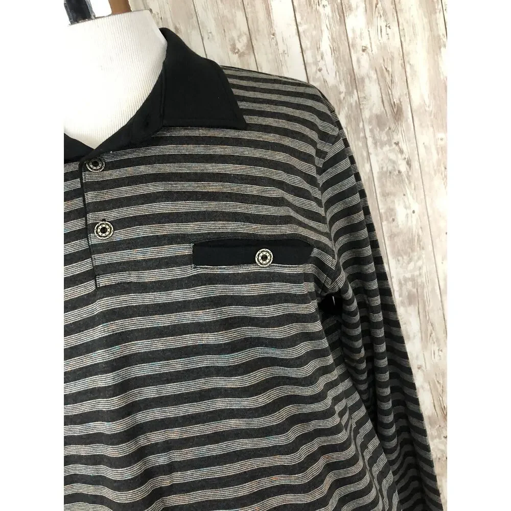 Alex Polo Shirt Mens Extra Large Black Striped Sweater Pullover Long Sleeve N115